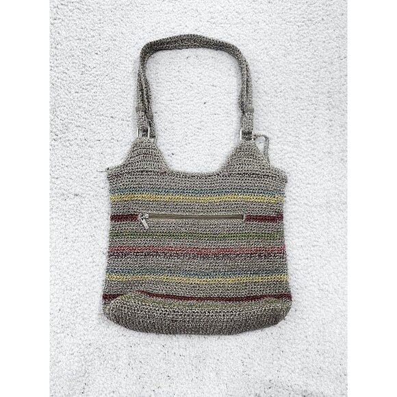 Women's The Sak Belle Multicolor Stripe Bohemian Crochet Shoulder Hobo Bag - Picture 6 of 15